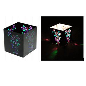Square Black Butterfly with Flowers Candle Tealight Holder - 3" Square